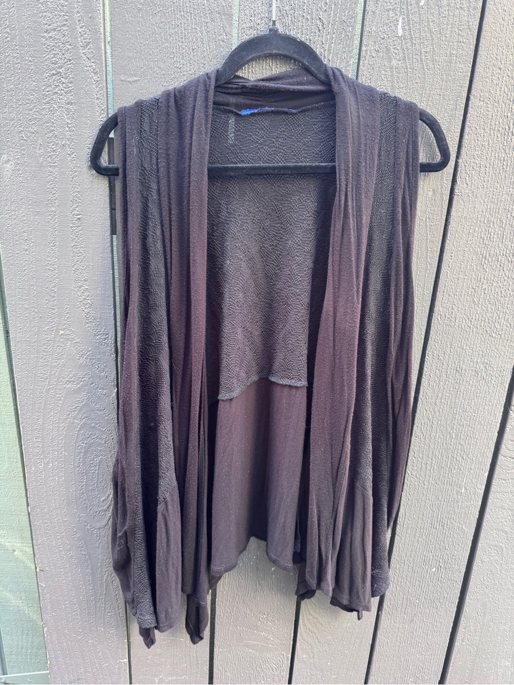 Black Lightweight Open Front Draped Sleeveless Cardigan, Size 2-3X